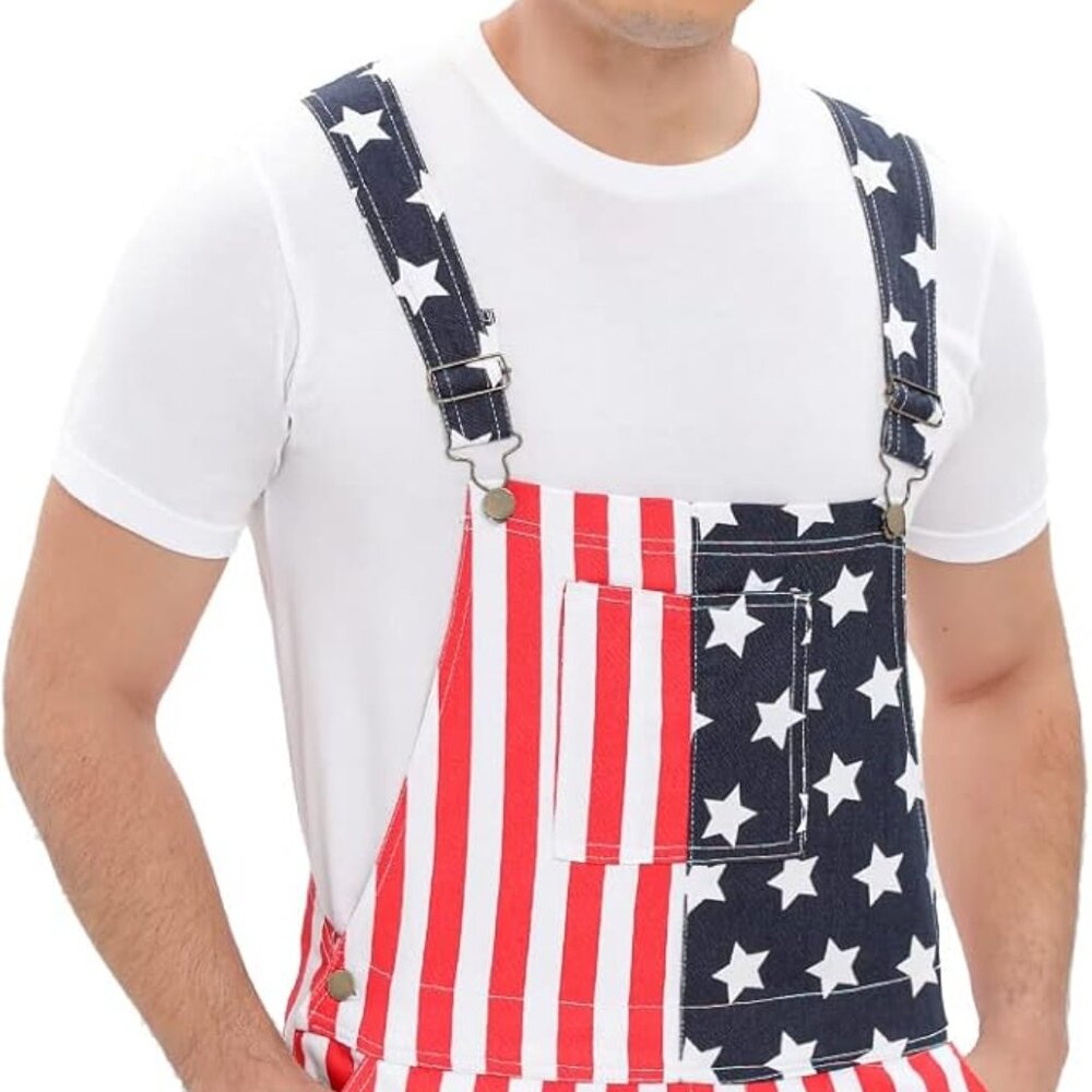 Mens Patriotic American Flag Overalls Shorts Size 3XL